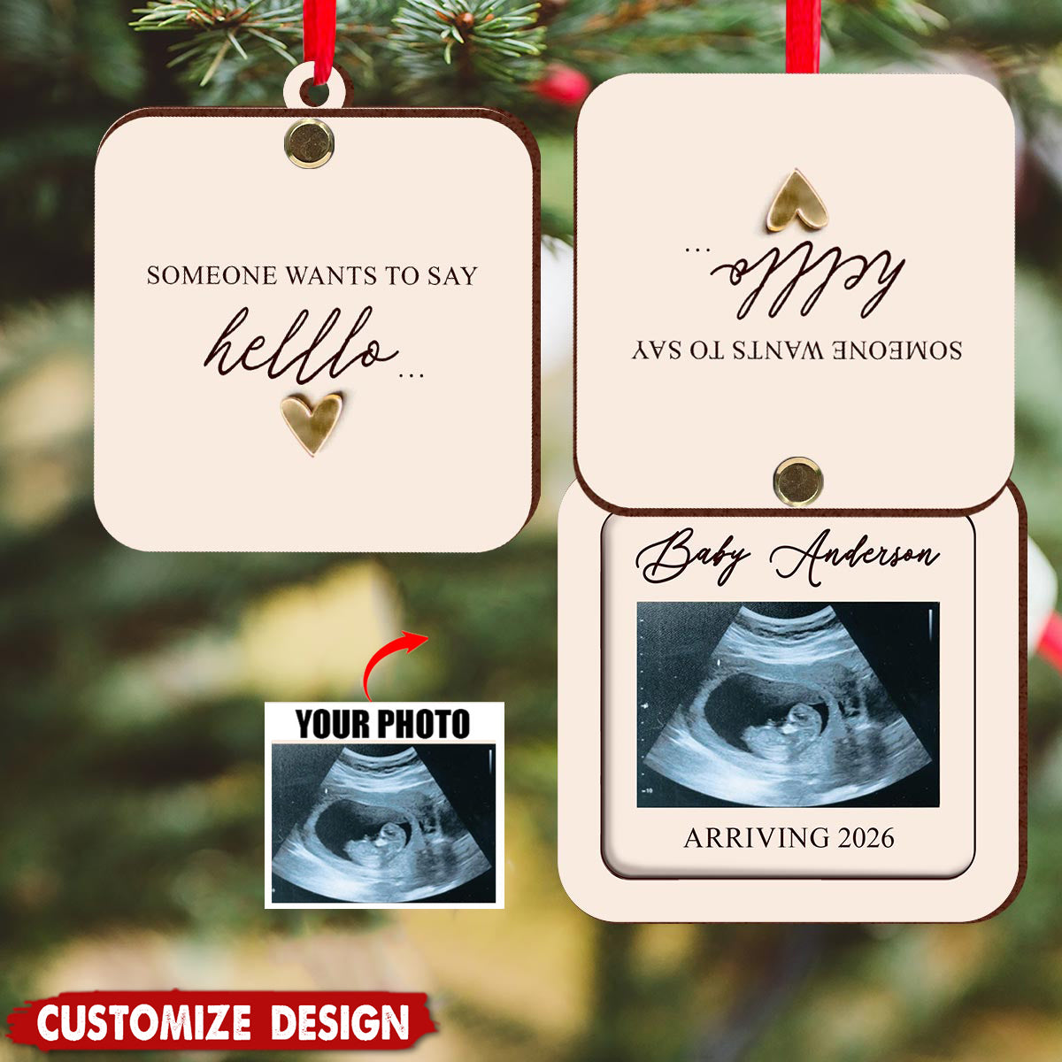 Pregnant Announcement - Personalized Pregnancy Flip Ornament