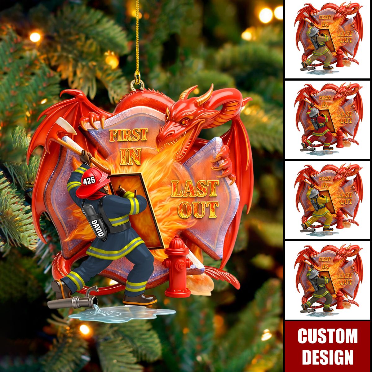 Personalized Firefighting With Dragon Acrylic Ornament -  Gifts For Firefighter