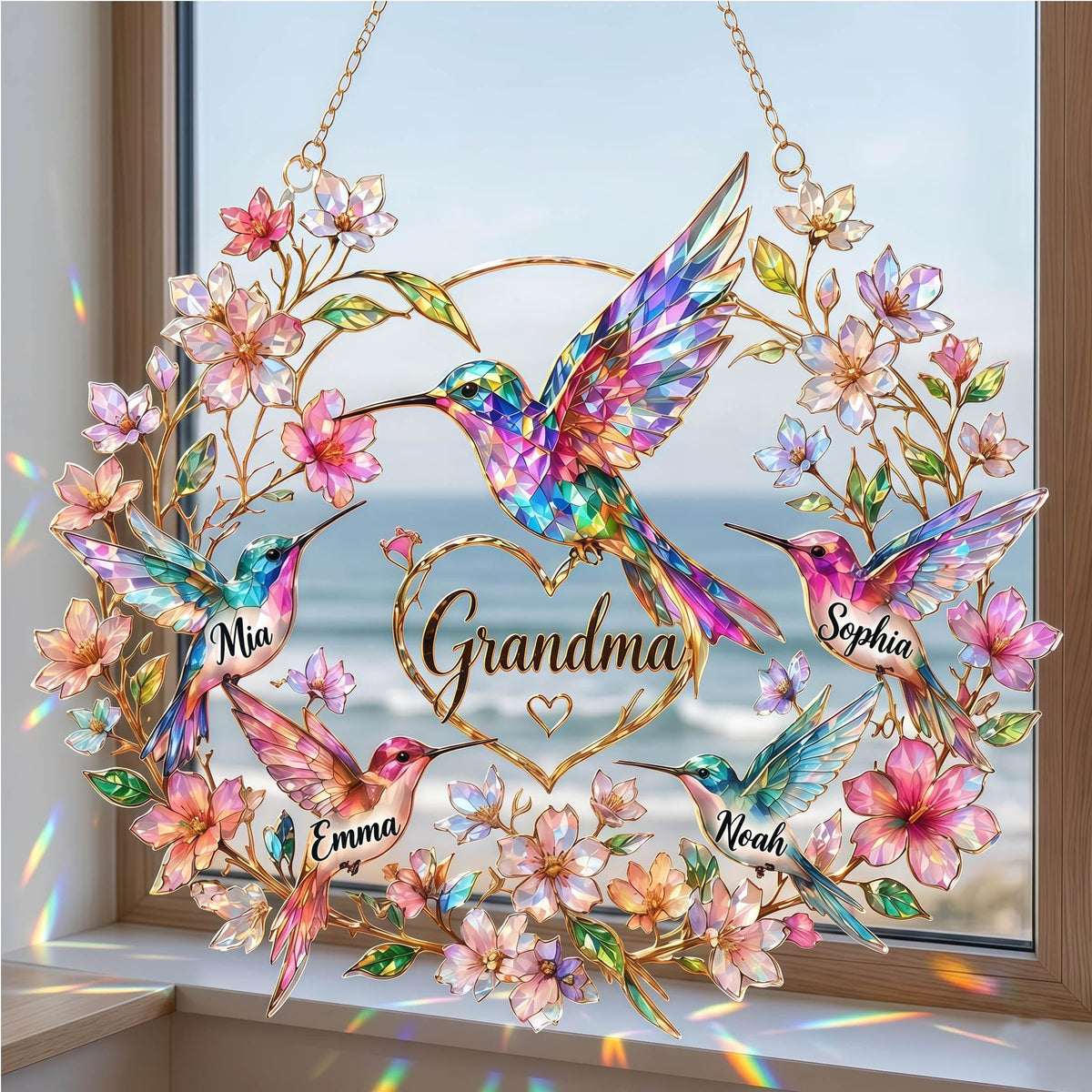 Personalized Hummingbird Suncatcher - Gift For Mom Grandma