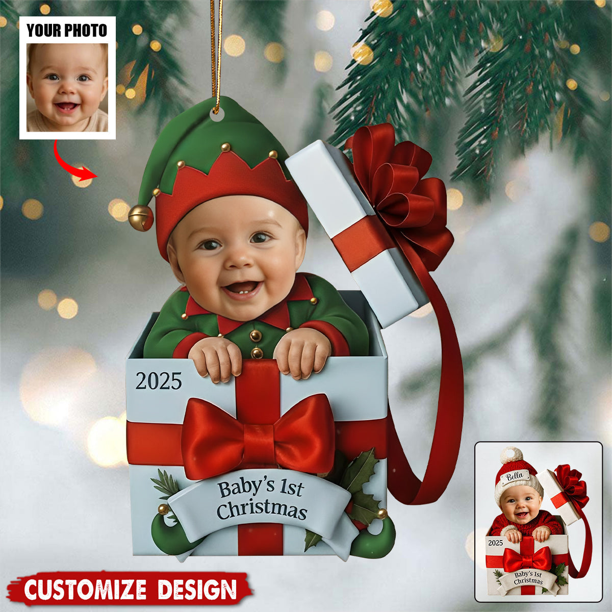 Personalized Baby's First Christmas Photo Christmas Gift Box Ornament - Gift For Baby