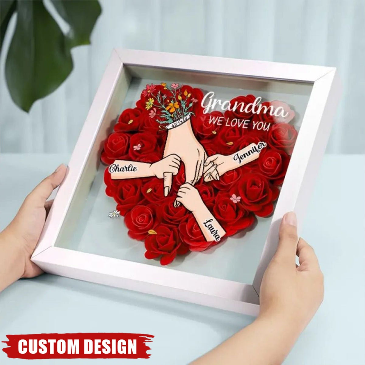 Grandma/Mom We Love You - Personalized Flower Shadow Box With Name