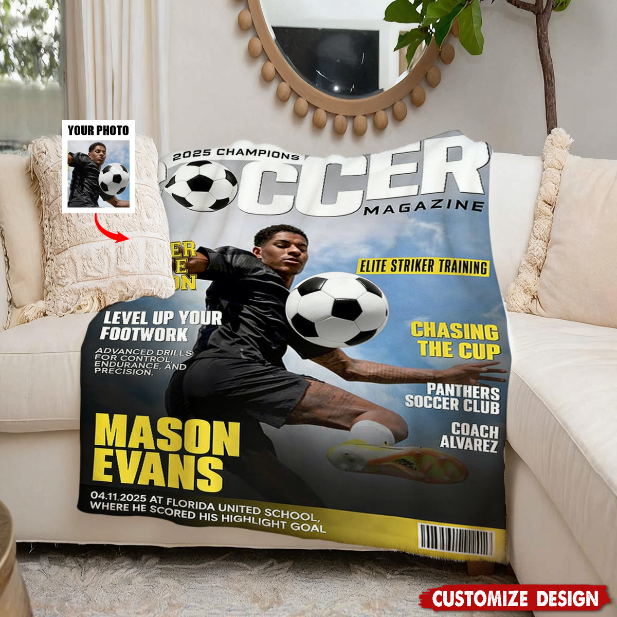 Personalized Soccer Magazine Cover Blanket - Gifts For Soccer Player