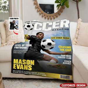 Personalized Soccer Magazine Cover Blanket - Gifts For Soccer Player