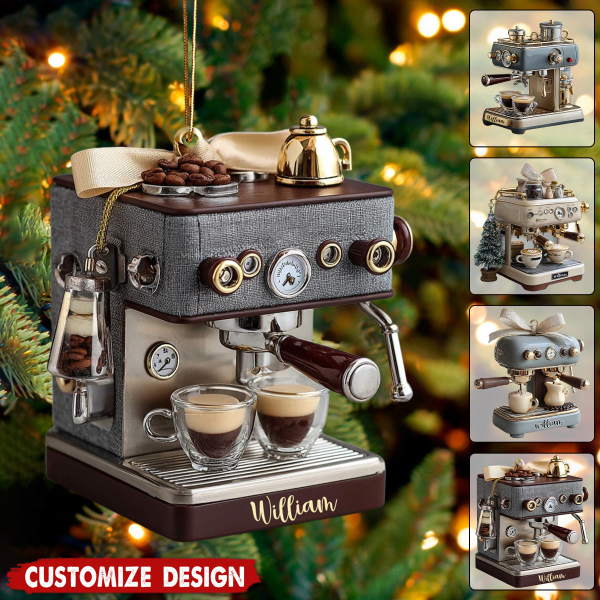 Personalized Coffee Machine Ornament