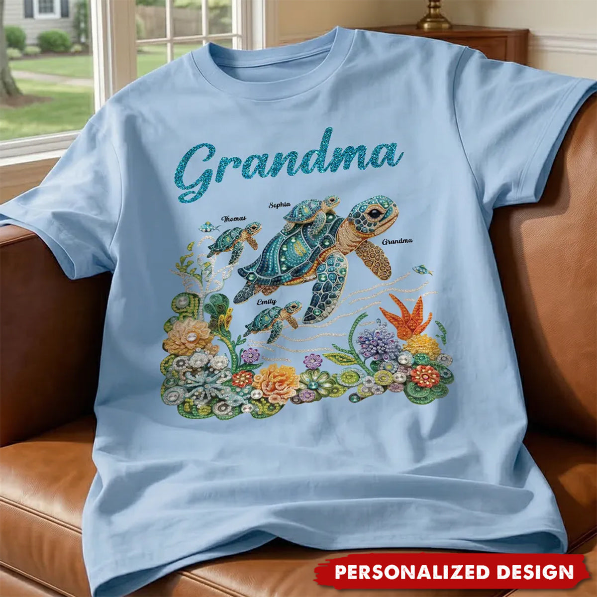 Personalized Mom Grandma Sea Turtle Rhinestones Style Shirt-Mother's Day Gift For Mom Grandma
