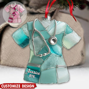 Sea Glass Nurse Scrub - Personalized Nurse Ornament