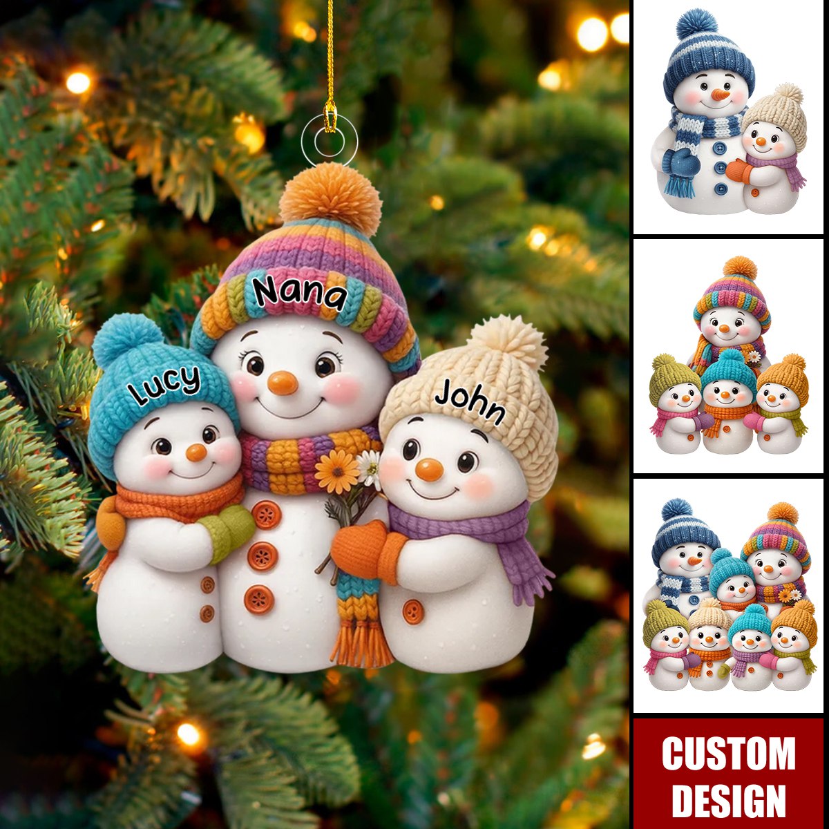 Personalized Snowman Christmas Ornament - Gift for Grandma Grandpa
