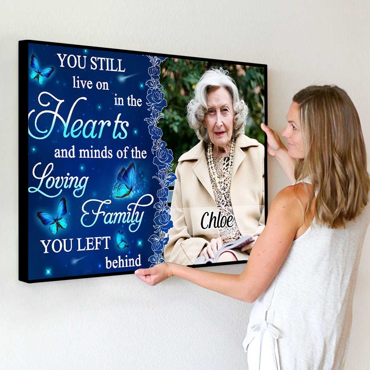 You Still Live On In Our Hearts - Personalized Memorial Photo Canvas / Poster
