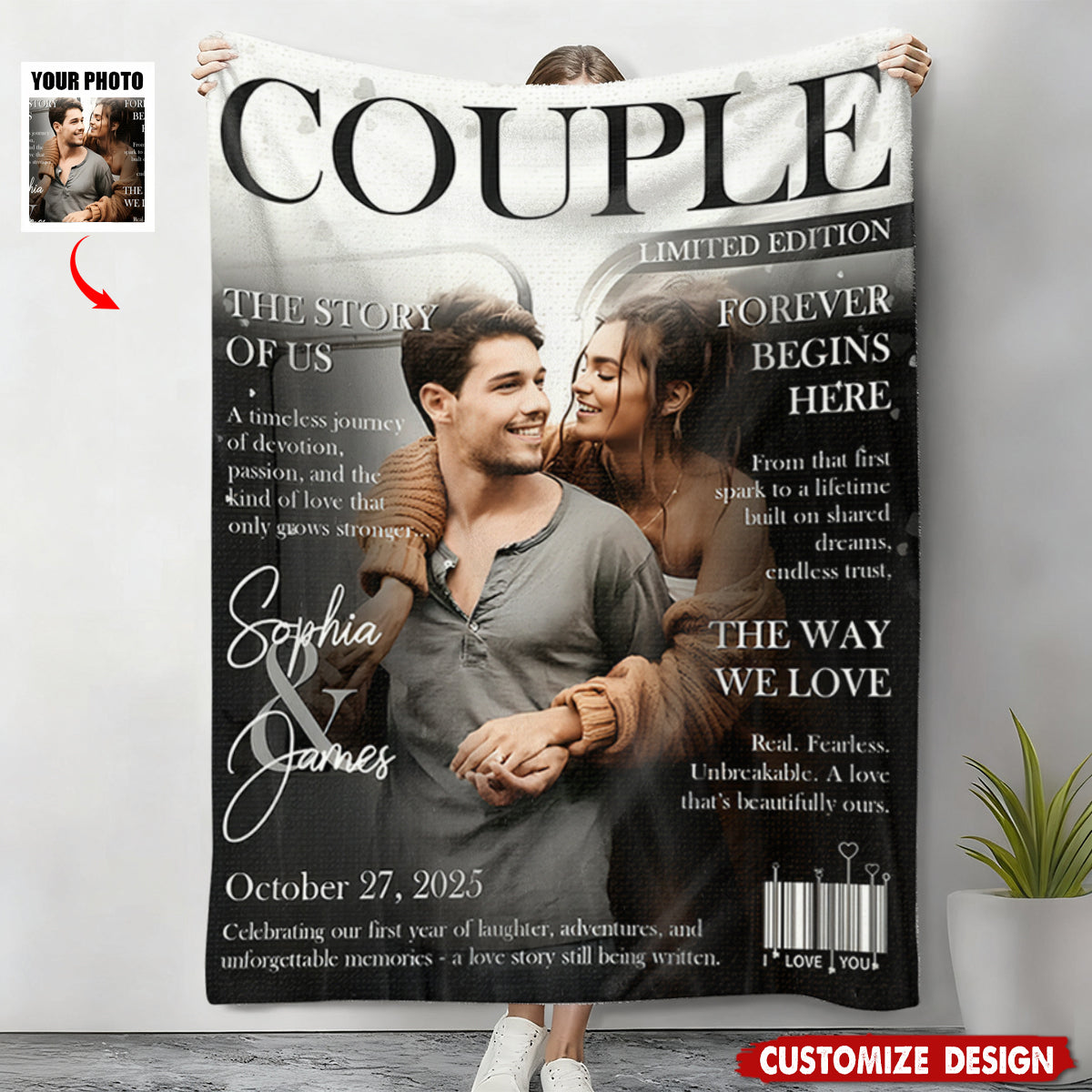 Personalized Love Story Couple Magazine Cover Blanket - Gift For Romantic Couple