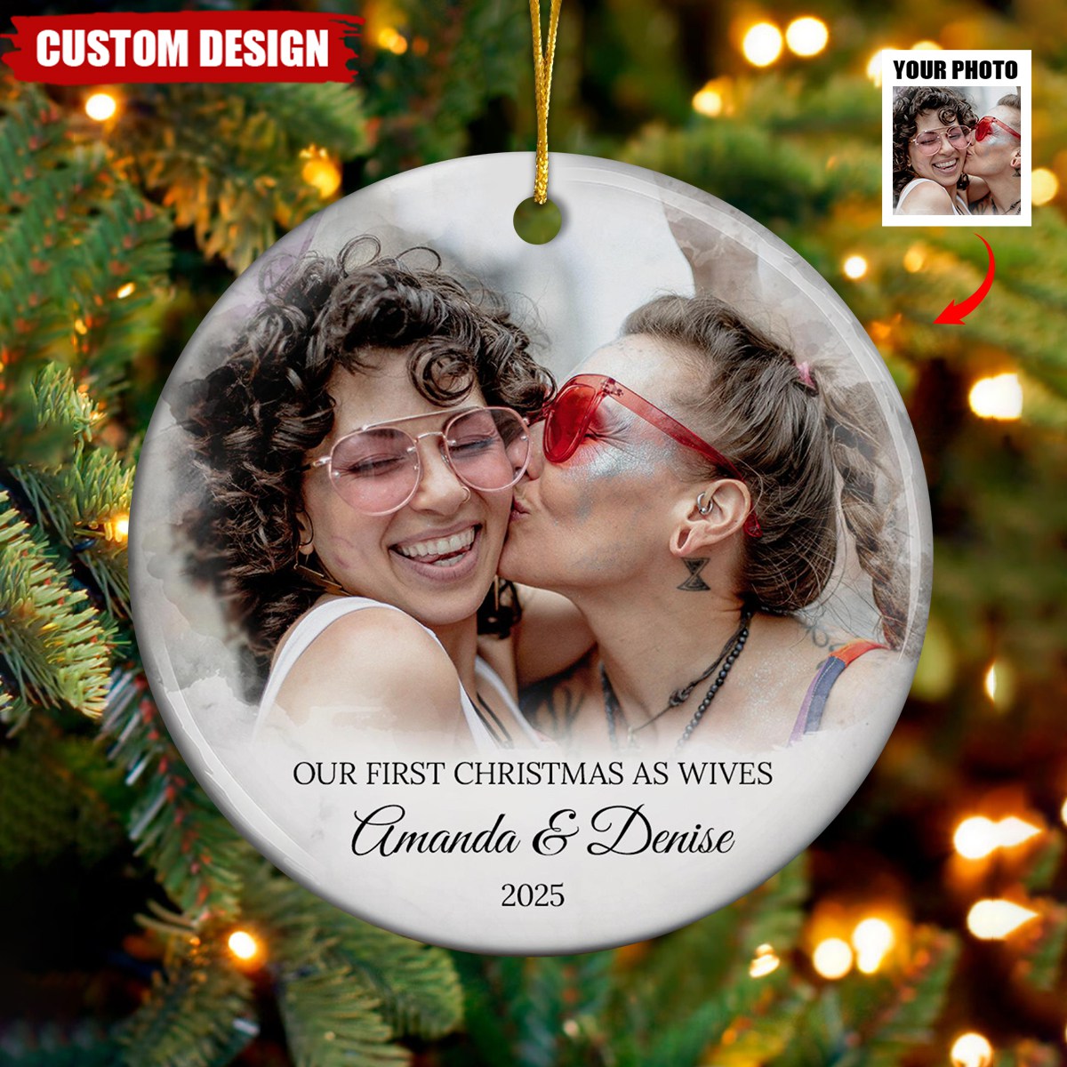 First Christmas As Husbands Wives - Personalized Gay Lesbian Couple Christmas Ceramic Ornament
