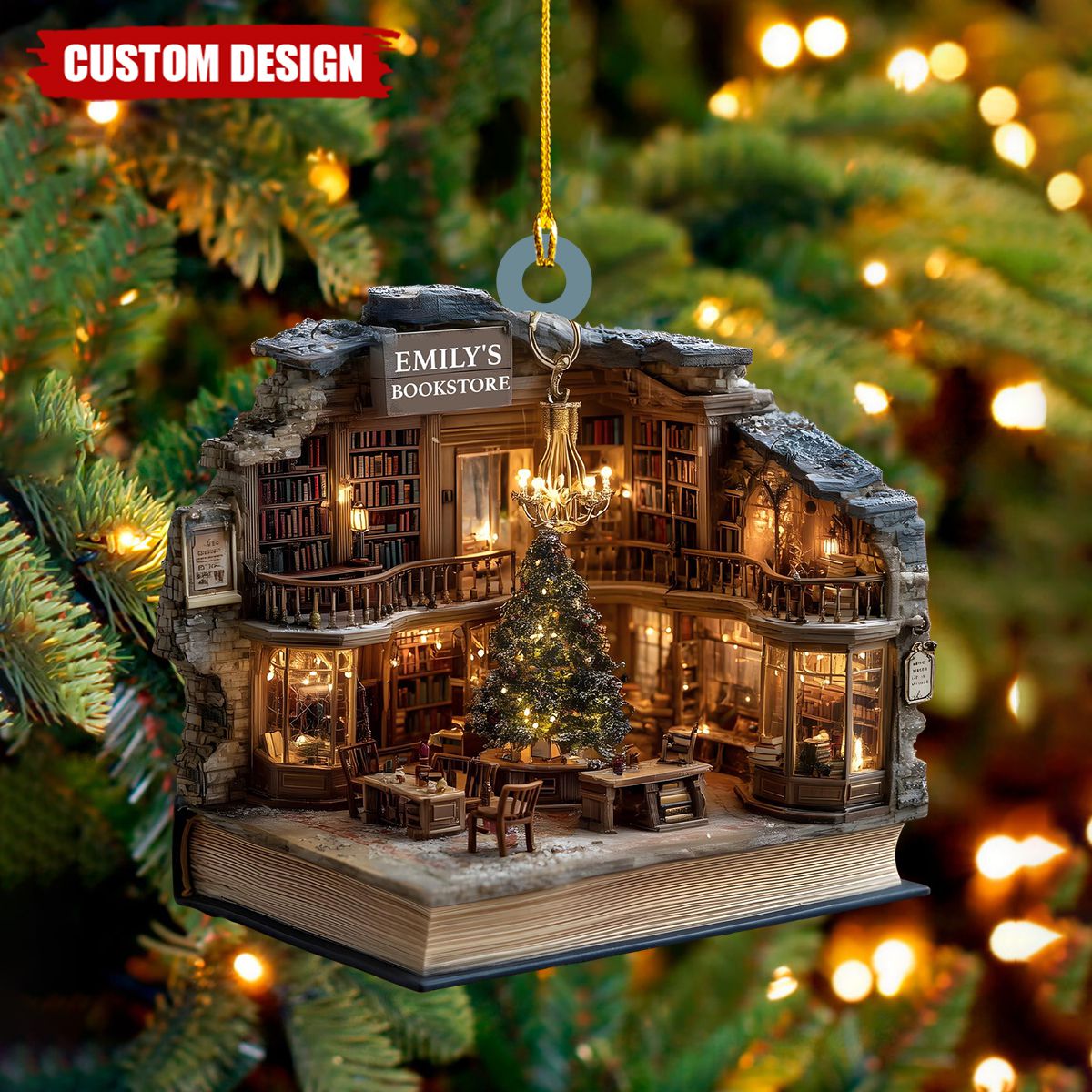 Personalized Book Nook Christmas Ornament - Gift For Book Lover