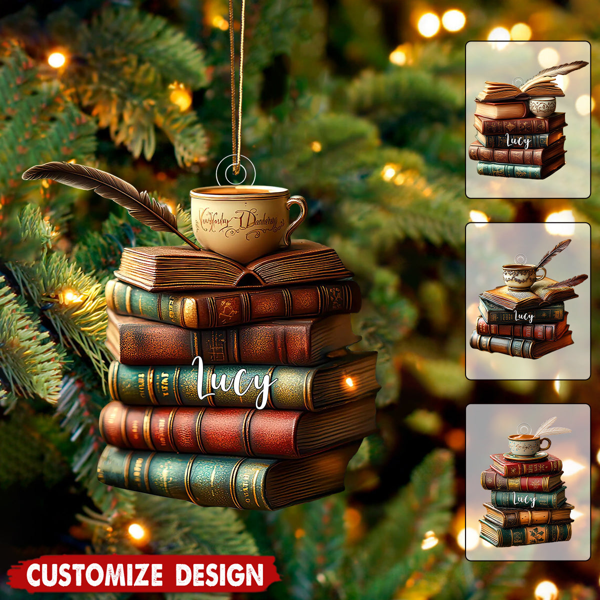 Personalized Vintage Book Stack Christmas Ornament - Gift For Book Lover