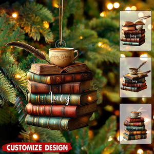 Personalized Vintage Book Stack Christmas Ornament - Gift For Book Lover