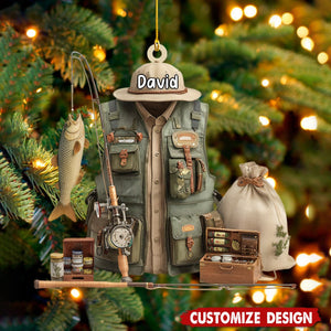 Personalized Fishing Gear Ornament, Gift for Fishing Lovers, Fishing Ornament for Dad, Fisherman Ornament, Fishing Christmas Ornament