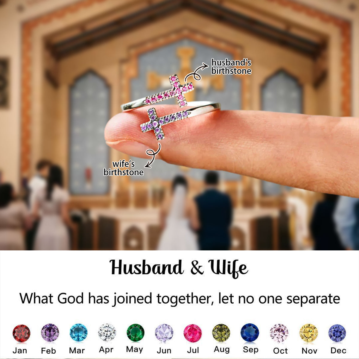 For Love - Double Cross Custom Birthstones Ring