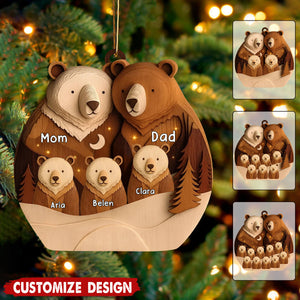 Personalized Bear Family Woodland Wooden Christmas Ornament - Gift for Family