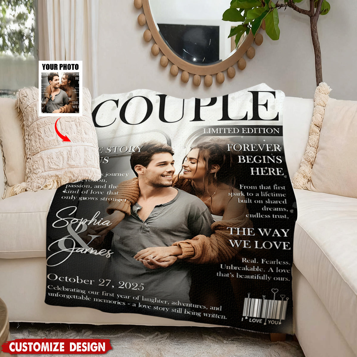 Personalized Love Story Couple Magazine Cover Blanket - Gift For Romantic Couple