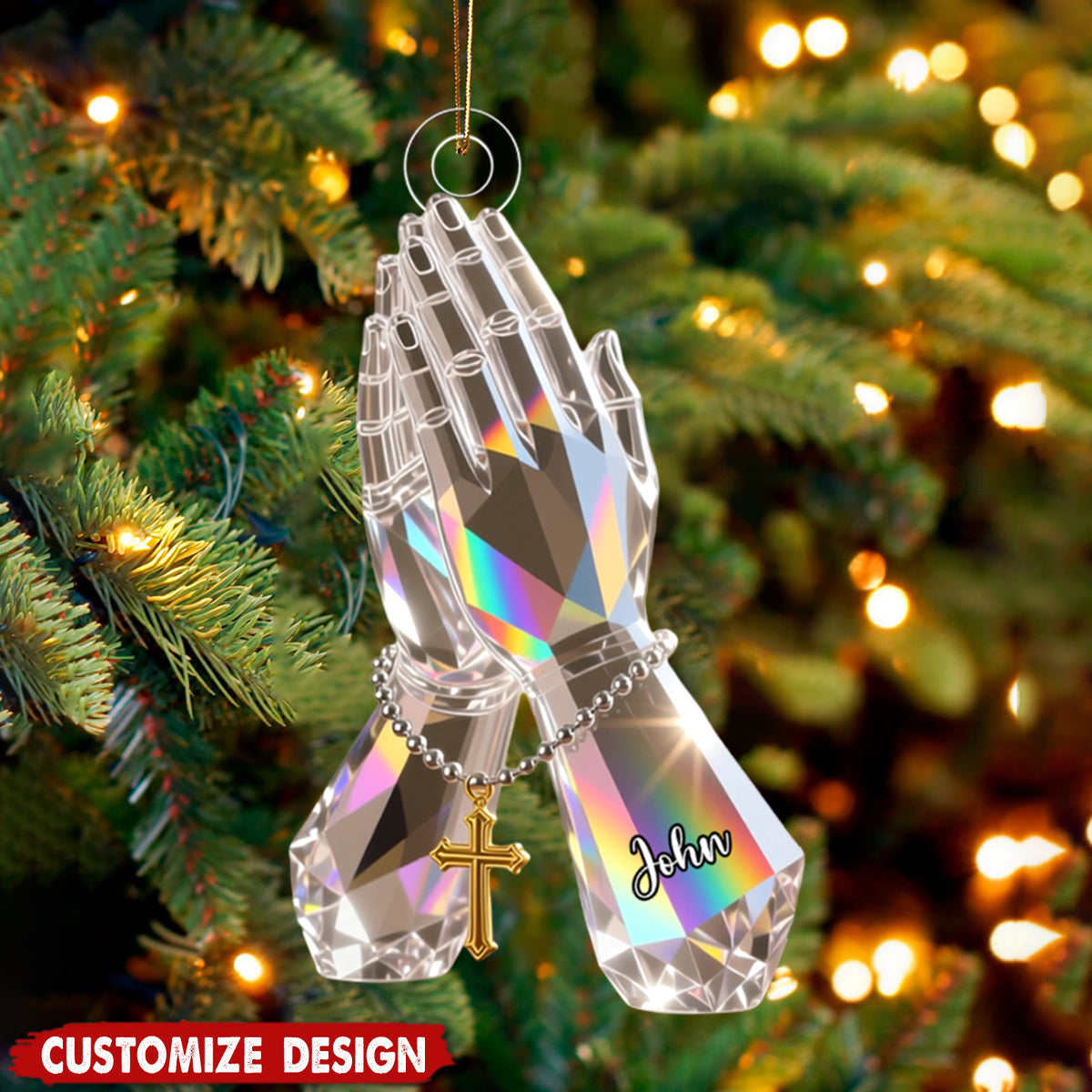 Praying Hand With Roses - Personalized Christian Acrylic Ornament