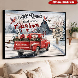 All Roads Lead Home at Christmas-Personalized Red Truck Christmas Poster Gift For Family
