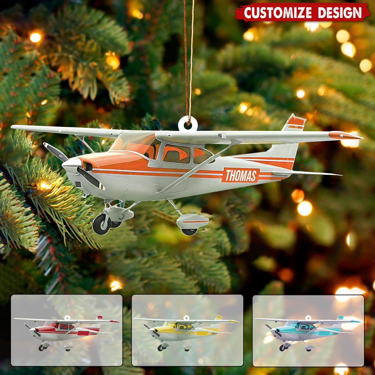 Personalized Airplane Christmas Ornament - Gift for Travelers, Aviators & Helicopter Lovers