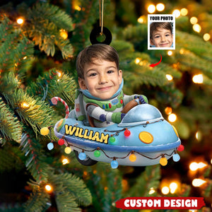 Personalized Kid Photo Face On Airplane Ornament - Gift For Kids