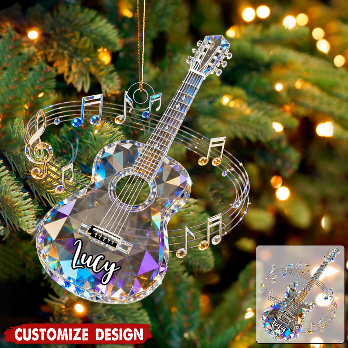 Personalized Crystal Guitar Ornament