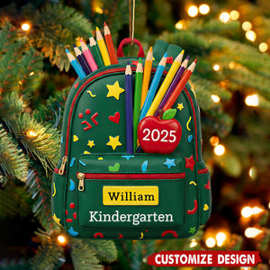 Personalized Kid School Backpack Christmas Ornament - Gift for Kids