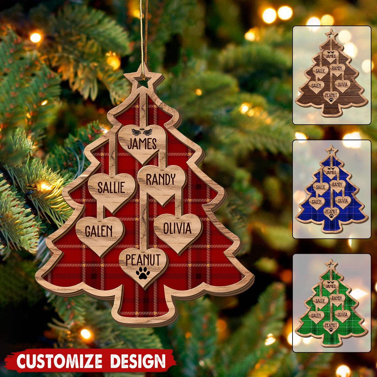 Personalized Wooden Family Tree Christmas Ornament - Gift For Family