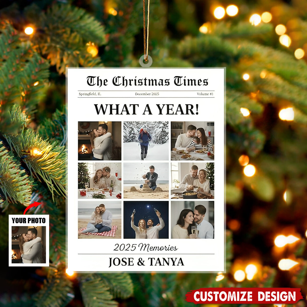 Personalized What A Year Newspaper Couple Ornament