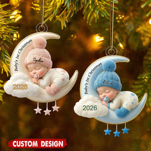 Personalized Baby's First Christmas Ornament - Moon Acrylic Keepsake
