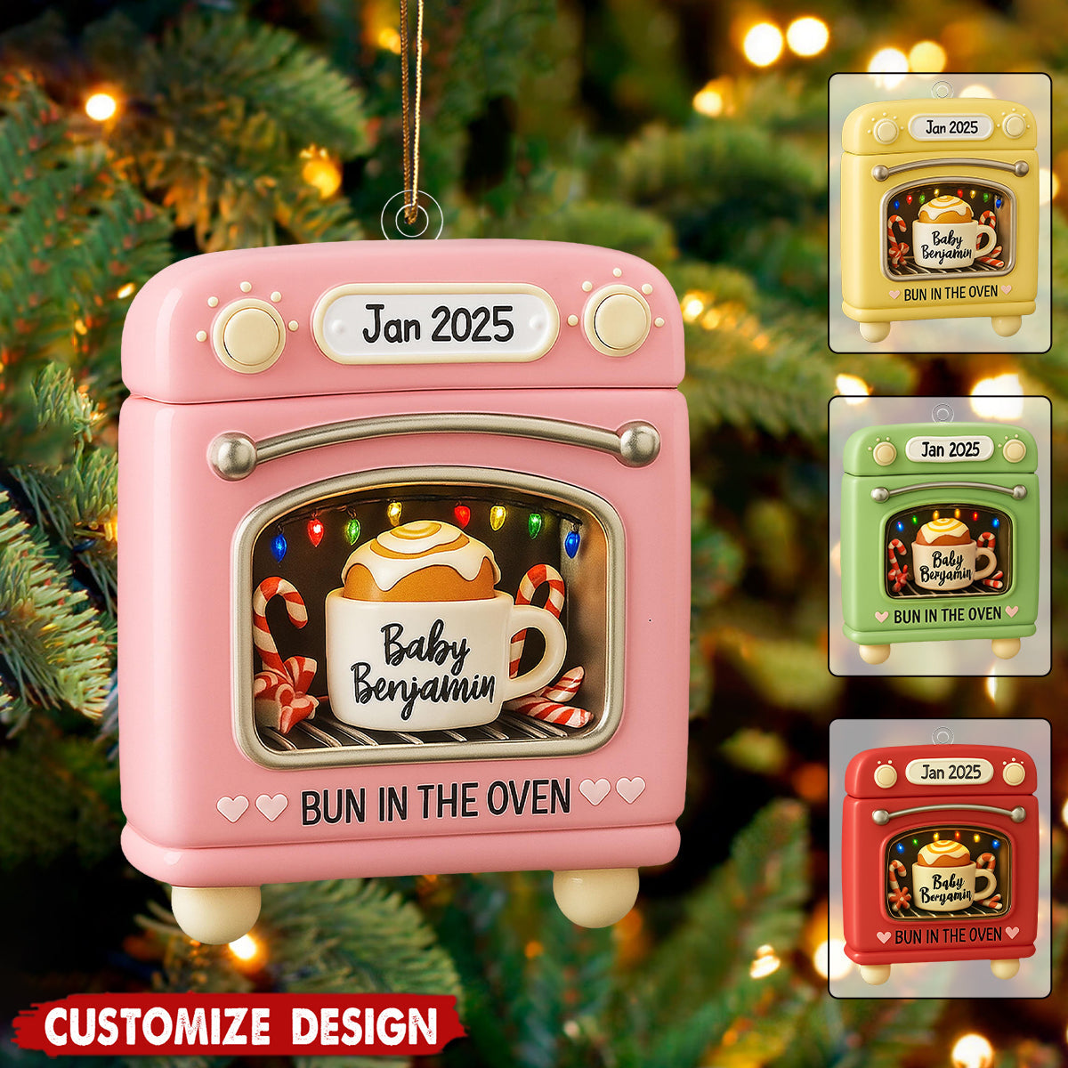 Personalized Pregnancy Announcement Ornament, Bun in Oven Keepsake