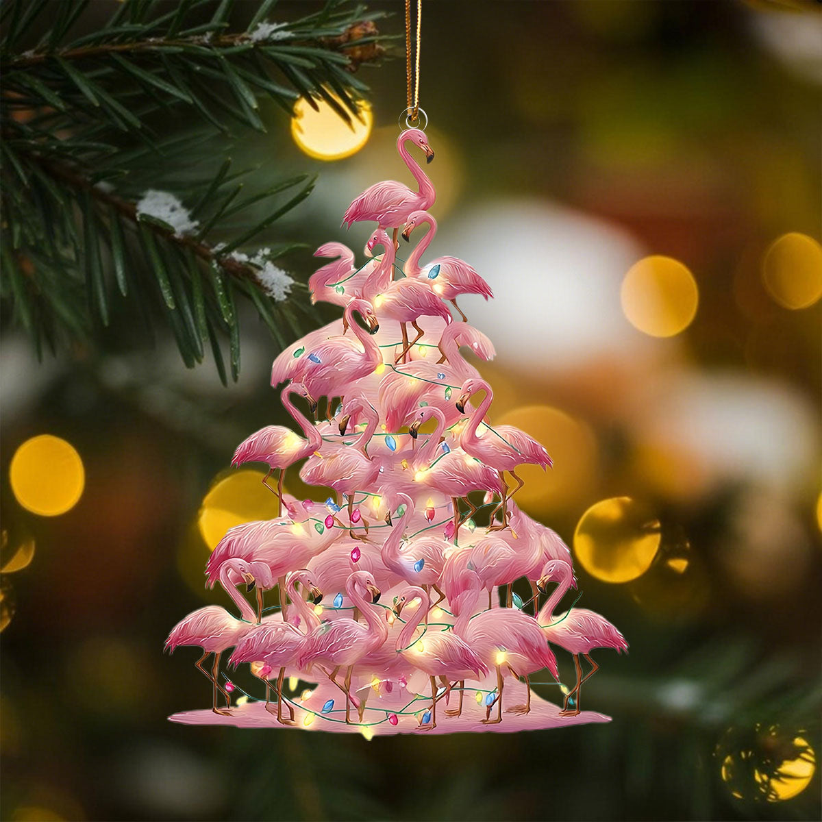 Pink Flamingo Christmas Ornament, Stacked Flamingos Tree Decor, Bird Ornament for Xmas Tree, Tropical Home Decor & Gift for Flamingo Lovers