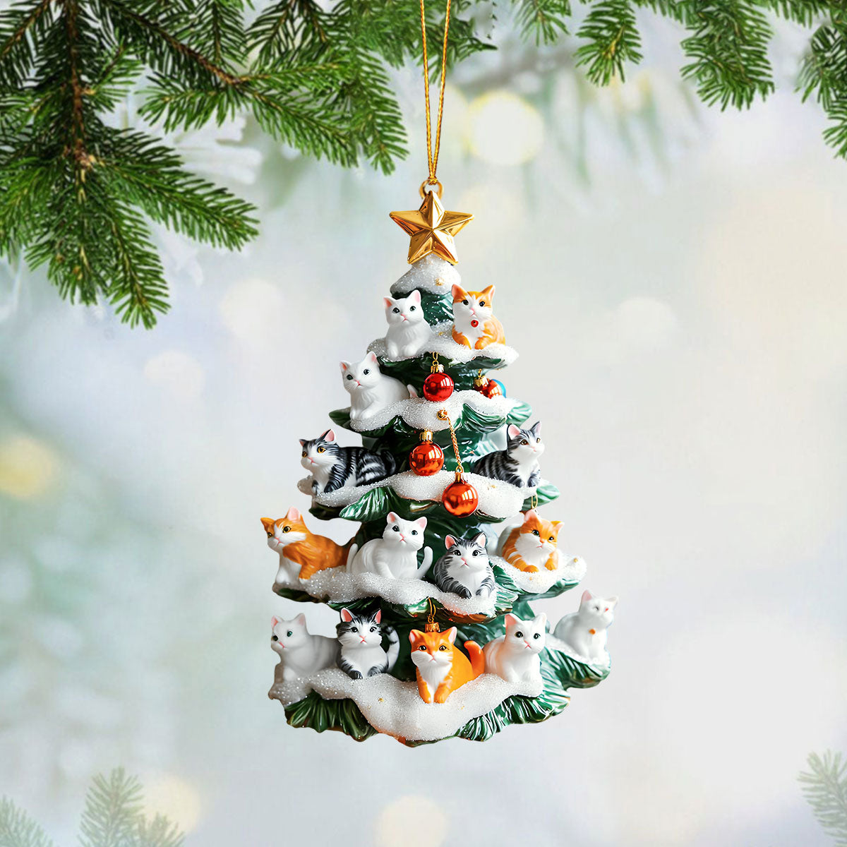 Snowy Cat Christmas Tree Ornament