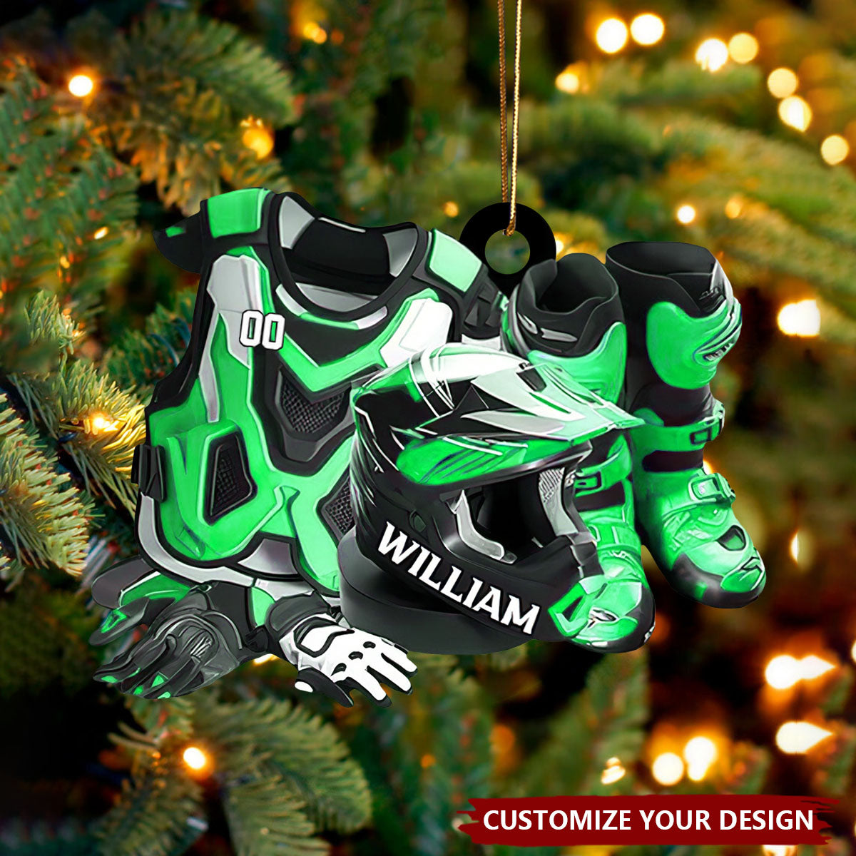 Personalized Motocross Boots & Helmet Ornament, Dirt Bike Ornament