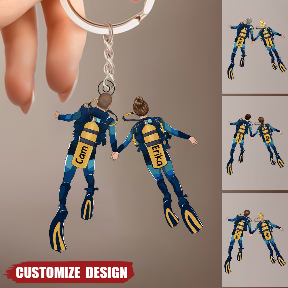Diver Keychain Personalized Scuba Diving Partners / Couples Acrylic Keychain - facamart