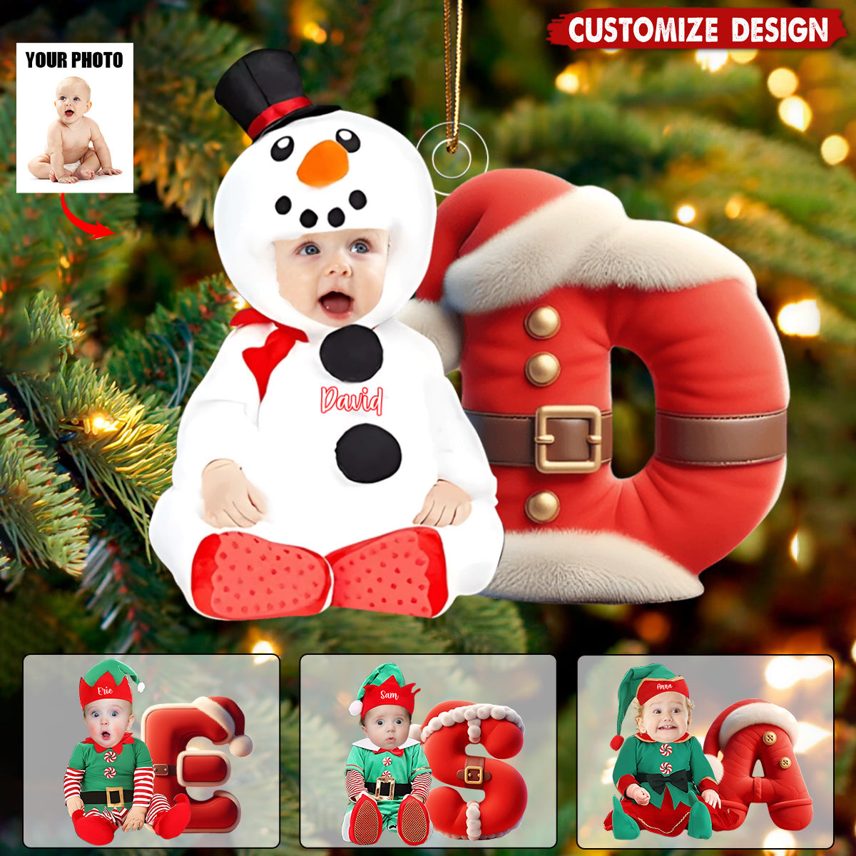 Merry Xmas - Personalized Kid Transparent Ornament - Gift For Boy,Girl,Baby