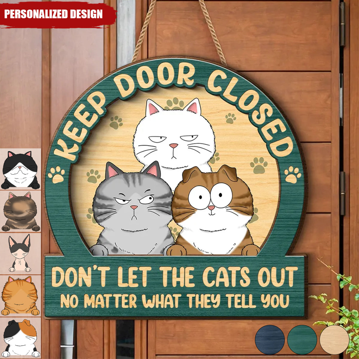 Escaping Cat Sign Keep Door Closed Cats Planning Escape-Personalized 2-Layer Wood Sign ...