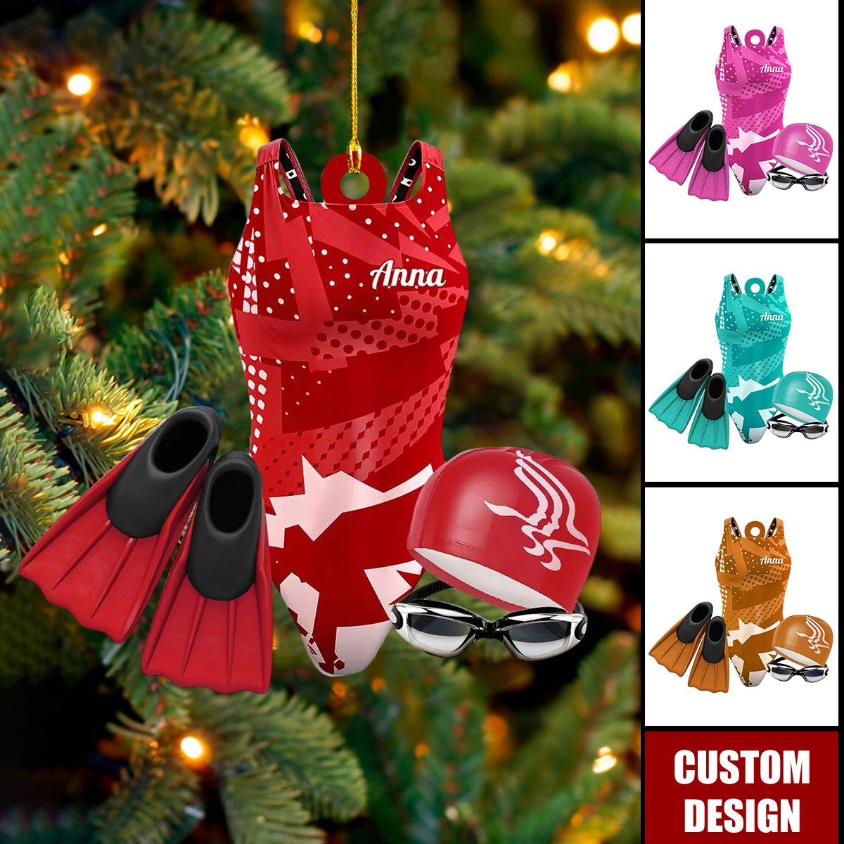 Personalized Swimming Christmas Ornament - Gift For Ocean Lover, Swim Team Keepsake