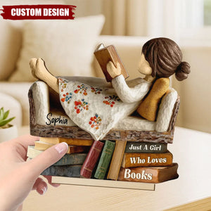 Man Woman Book Lover Reading Book On Sofa - Personalized Wooden Plaque