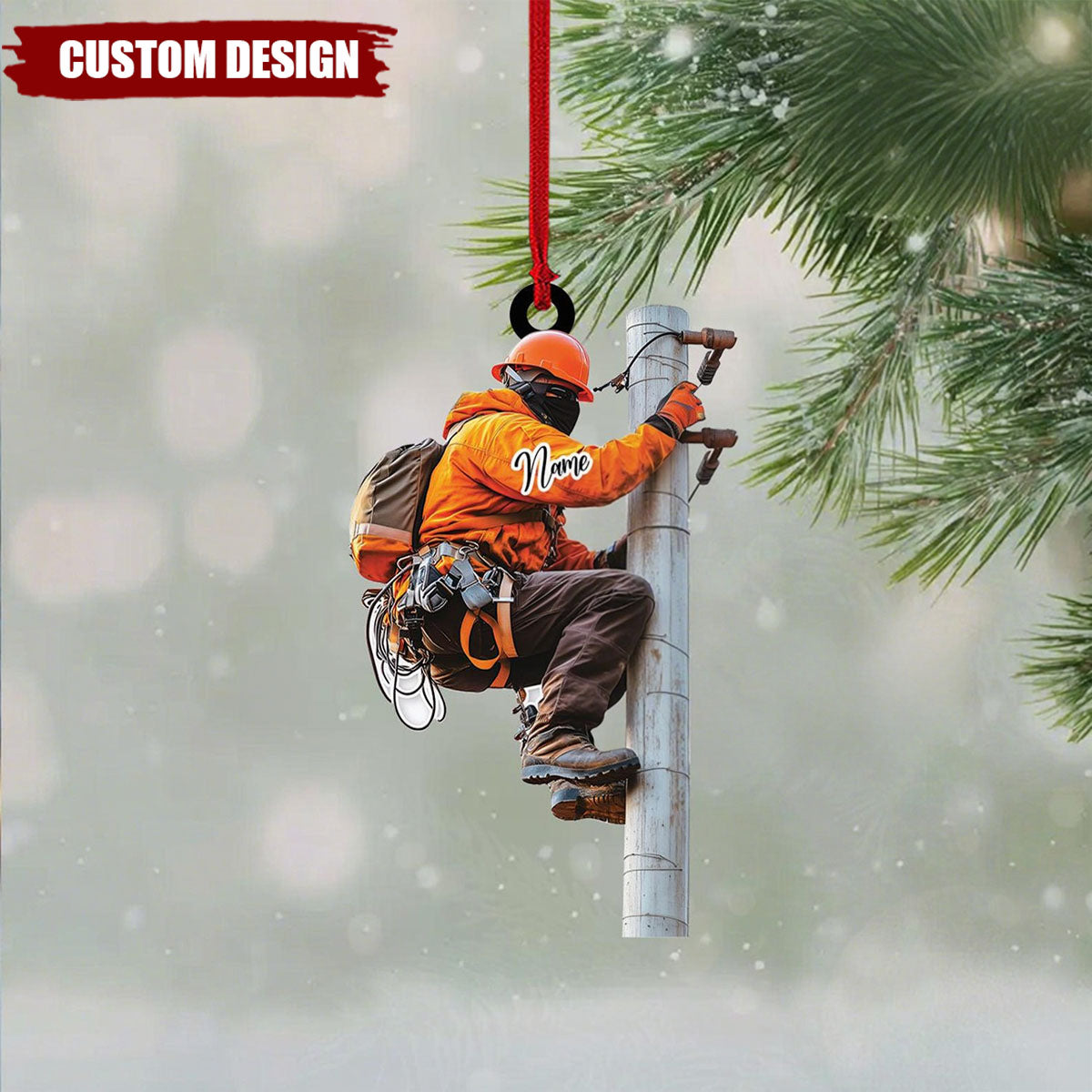 Personalized Lineman Ornament: Custom Powerline Worker Gift, Acrylic Keepsake