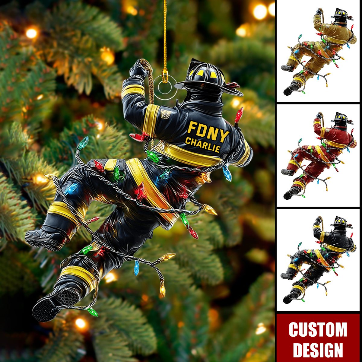 Holiday Rescue - Personalized Firefighter Acrylic Ornament - Gift For Firefighter
