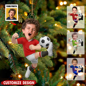 Personalized Kid Photo Soccer Ornament - Gift For Boy Girl Soccer Lovers