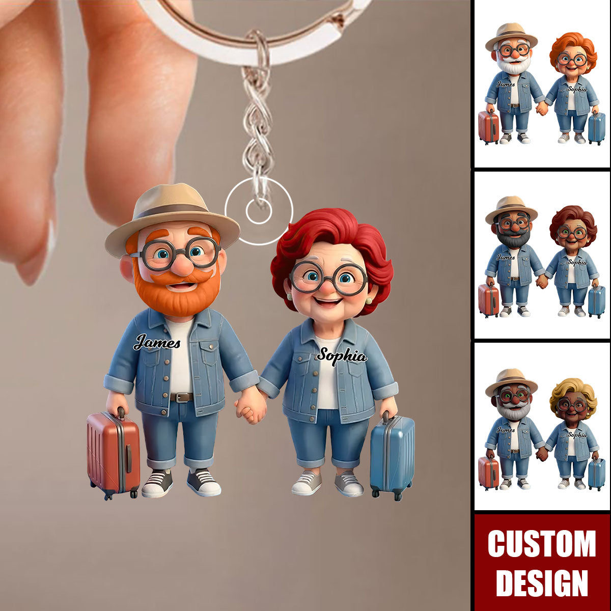 Personalized Old Couple Go Traveling Acrylic Keychain