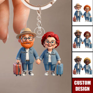 Personalized Old Couple Go Traveling Acrylic Keychain