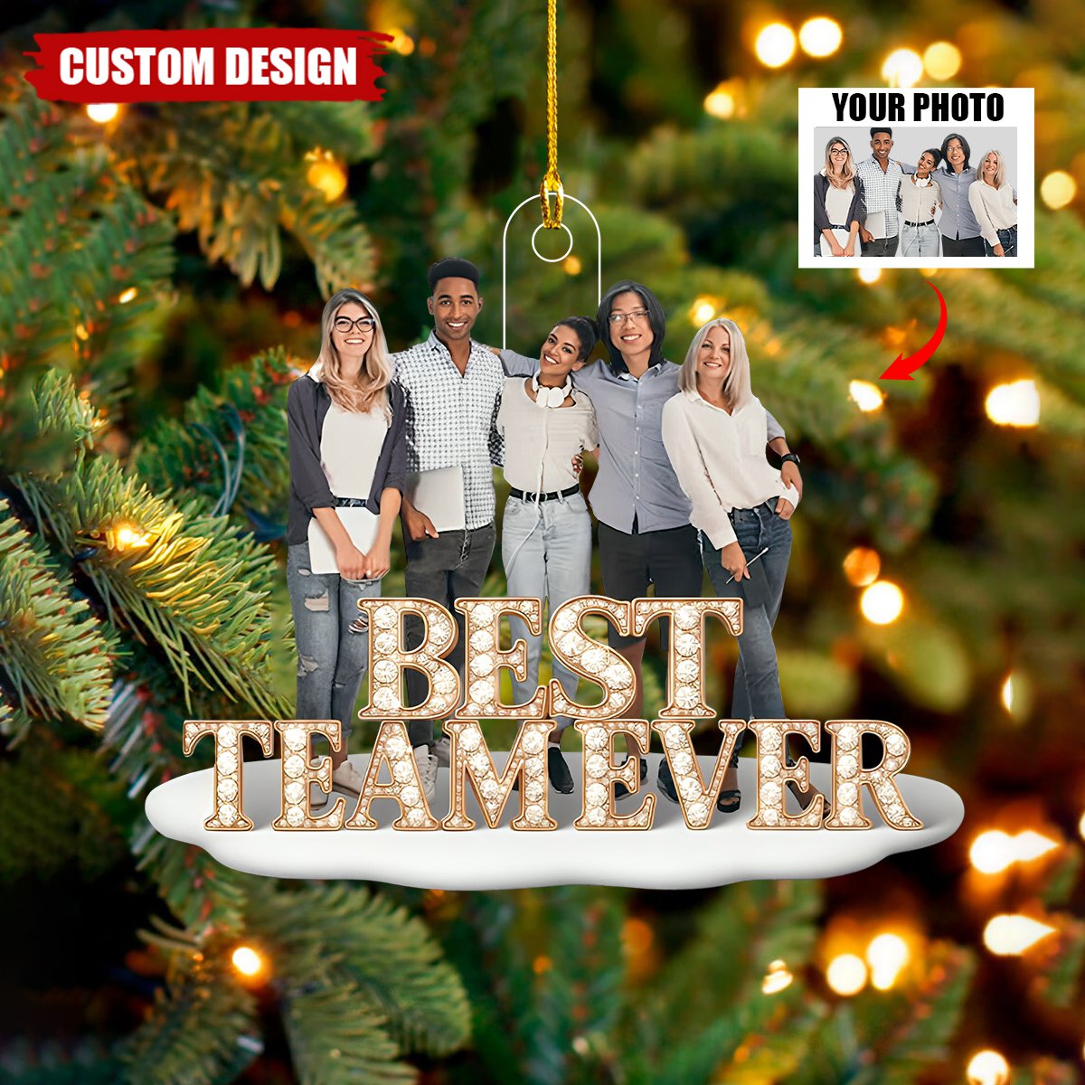 Personalized Best Team Ever Photo Upload Acrylic Christmas Ornament -  Gift for Coworkers