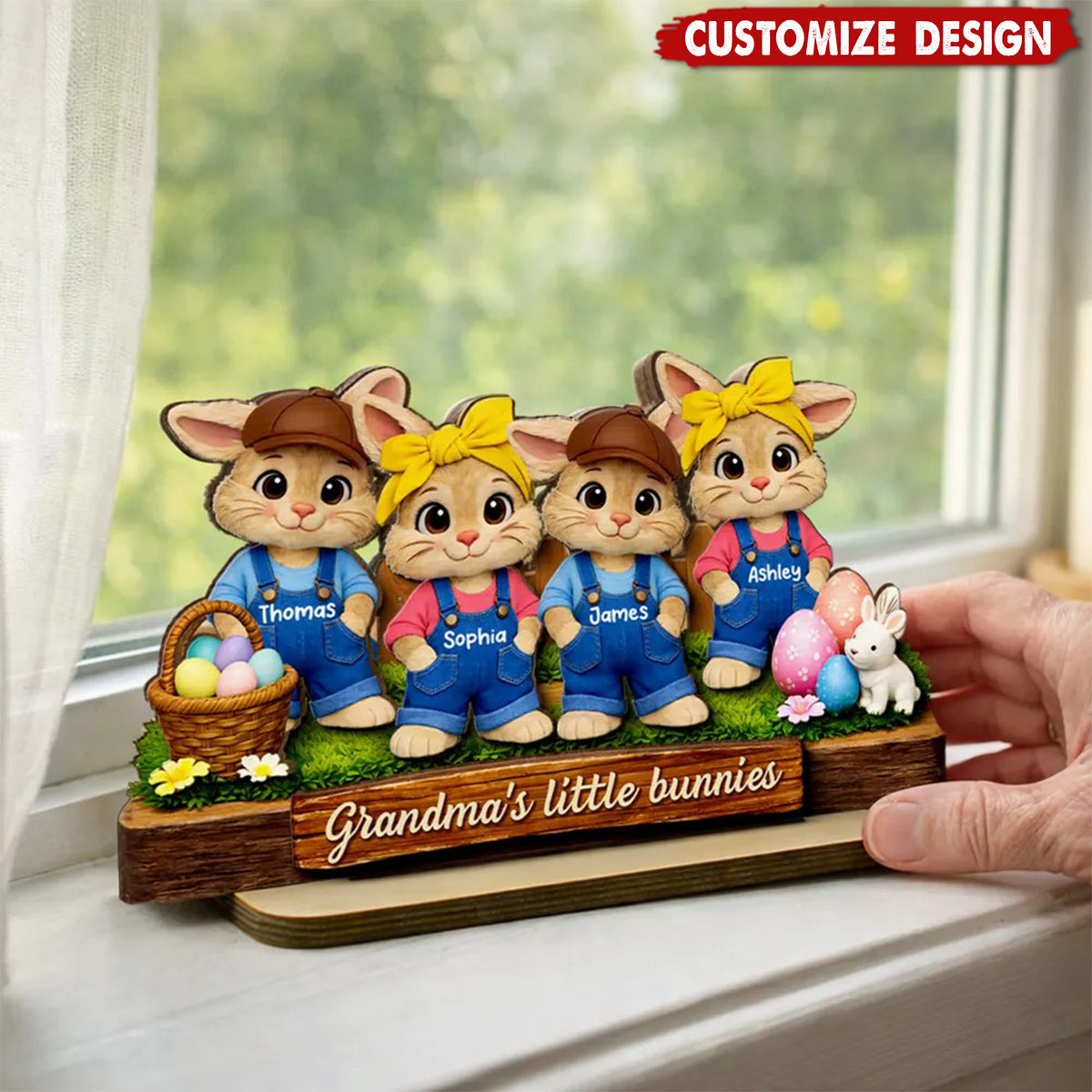 Personalized Little Bunnies 2-Layered Wooden Plaque  - Easter Gift For Grandma