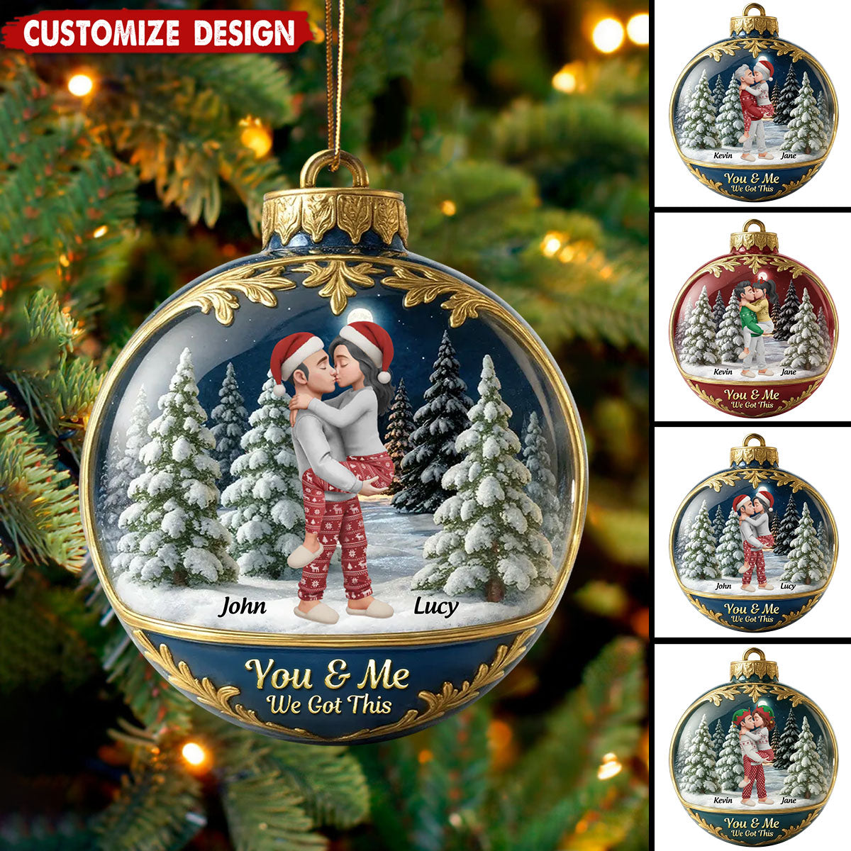 Snow Globe Kissing Couple - Personalized Acrylic Ornament - Christmas Gift for Couple