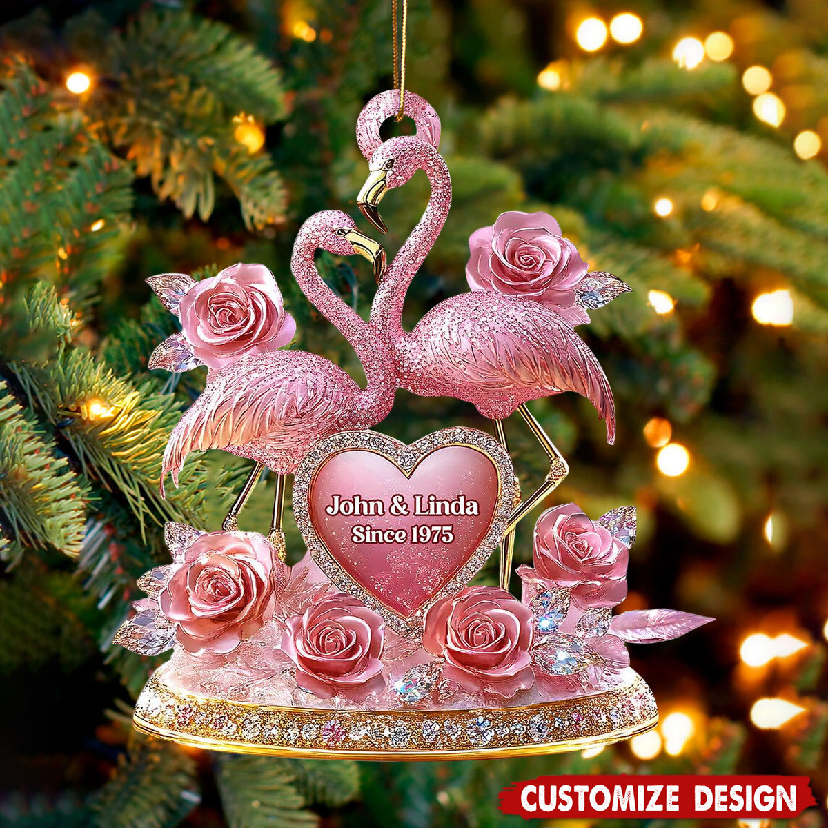 Personalized Flamingo Couple Ornament,Pink Anniversary Keepsake, Engagement Gift