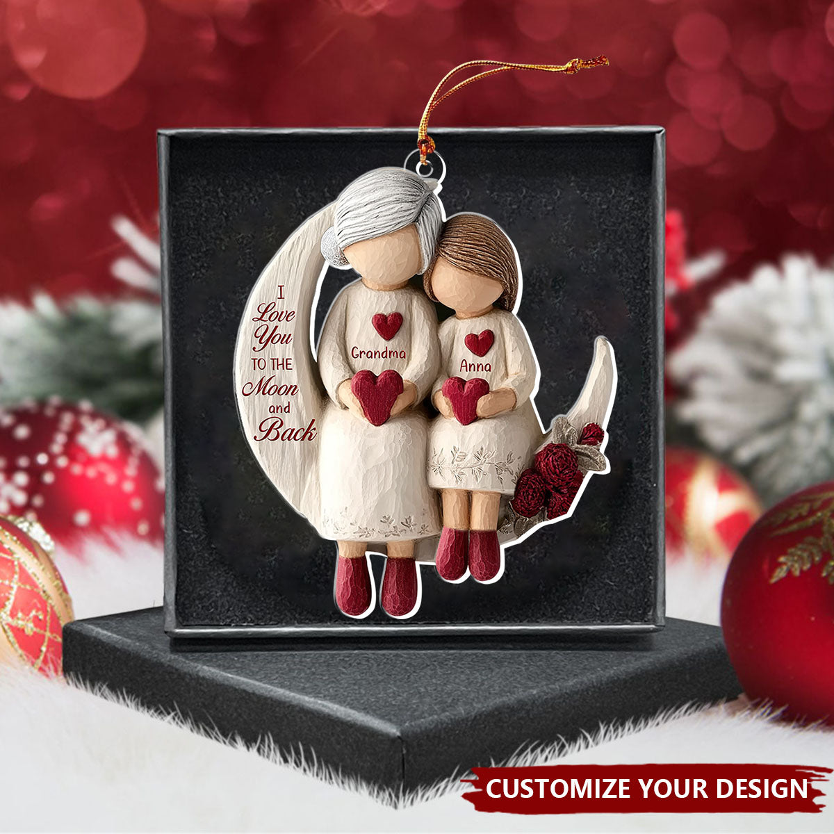 Grandma And Grandchild Moon Love - Personalized Acrylic Ornament