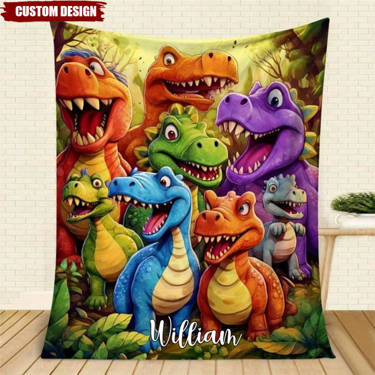 Personalized Cute Dinosaurs Kid Flannel Blanket